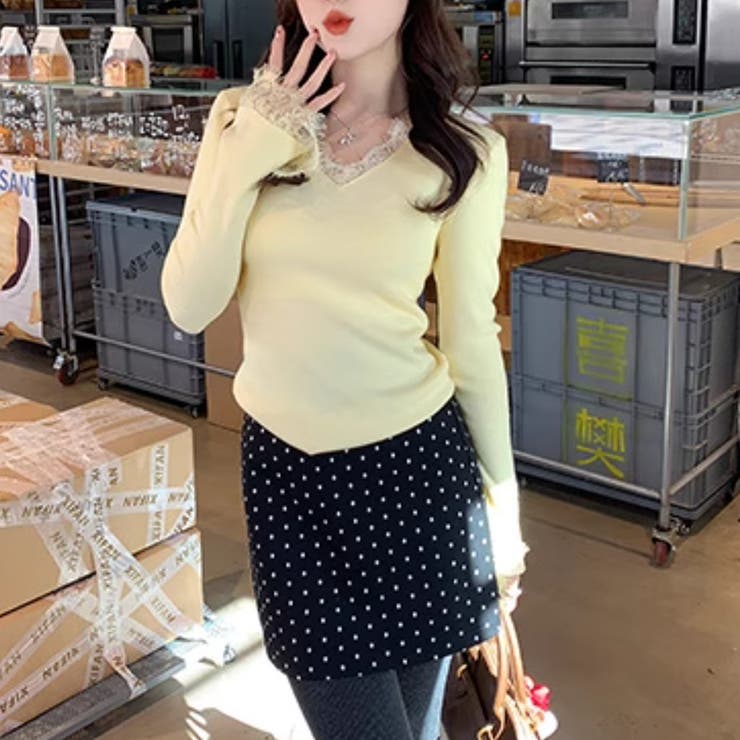 レースニット vネックニット レイヤードトップス | COCOMOMO | 詳細画像9 