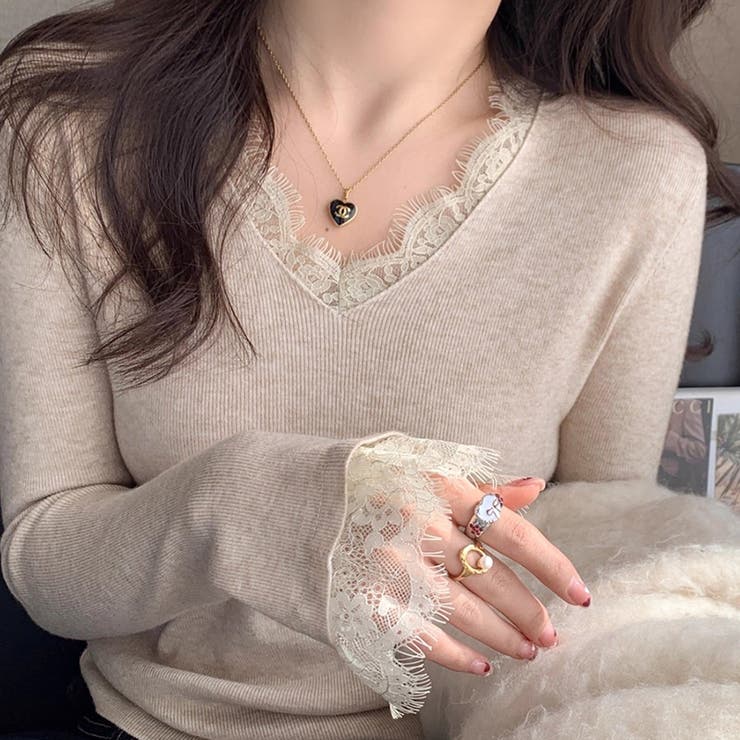 レースニット vネックニット レイヤードトップス | COCOMOMO | 詳細画像11 