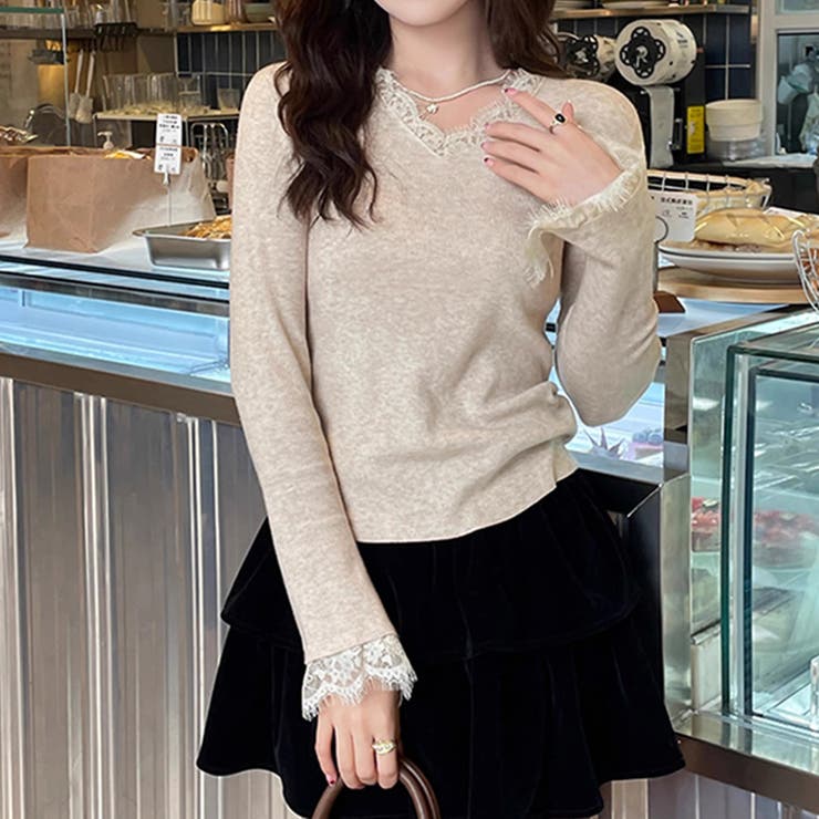 レースニット vネックニット レイヤードトップス | COCOMOMO | 詳細画像13 