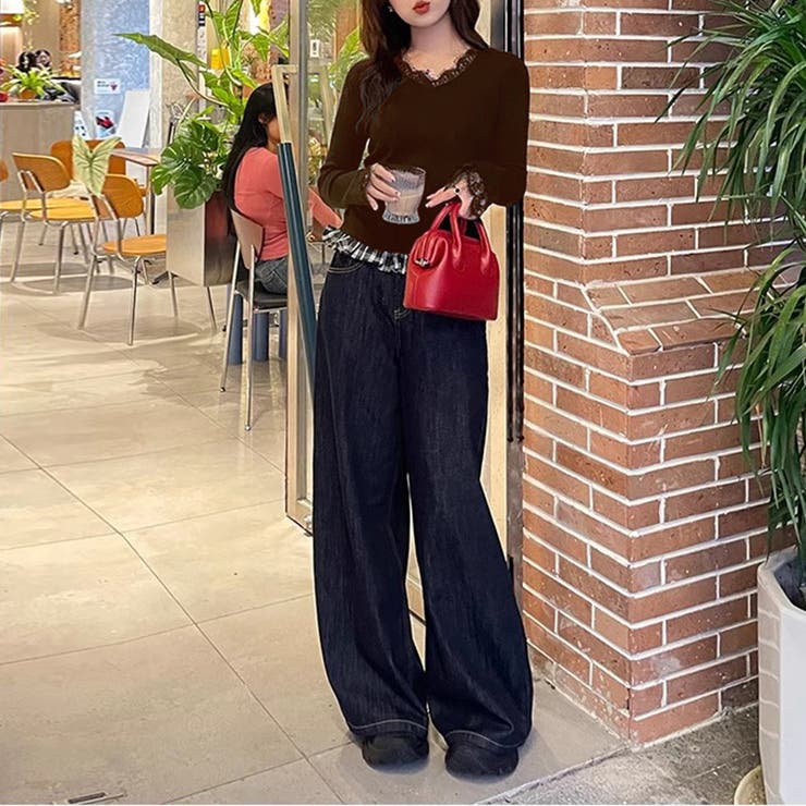 レースニット vネックニット レイヤードトップス | COCOMOMO | 詳細画像18 