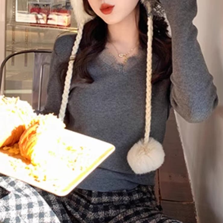 レースニット vネックニット レイヤードトップス | COCOMOMO | 詳細画像20 