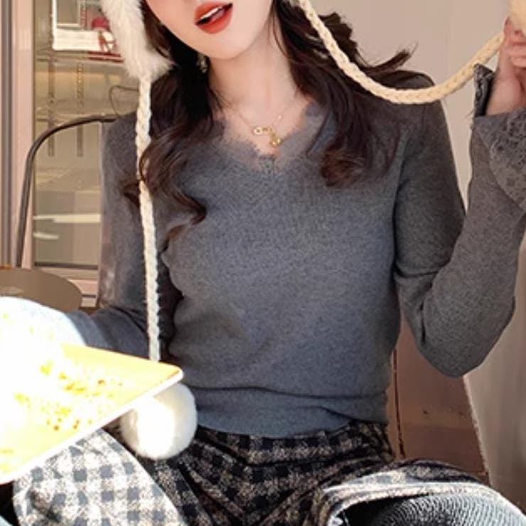 レースニット vネックニット レイヤードトップス | COCOMOMO | 詳細画像21 