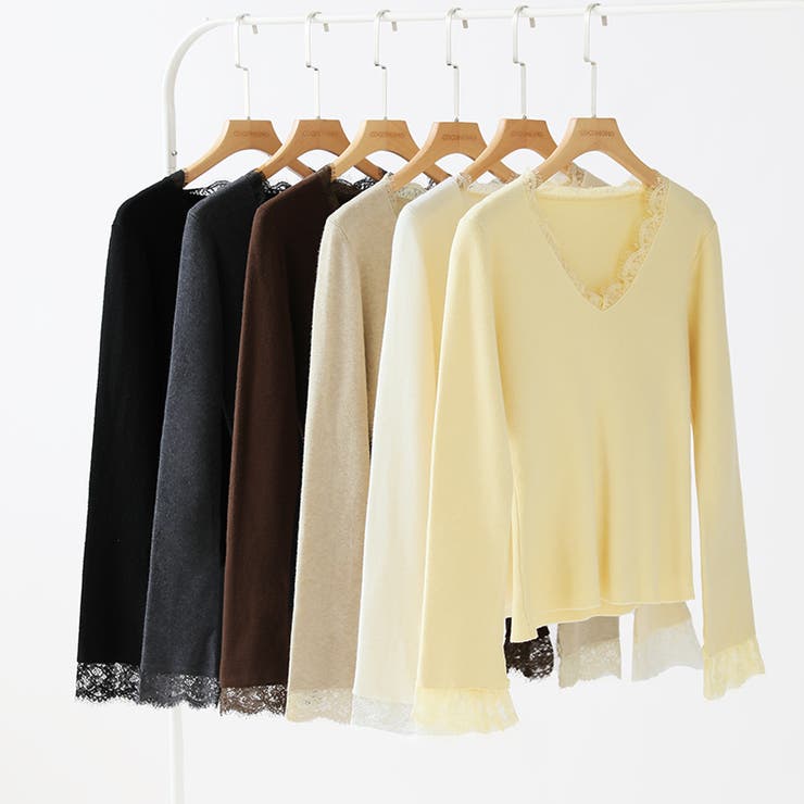 レースニット vネックニット レイヤードトップス | COCOMOMO | 詳細画像27 