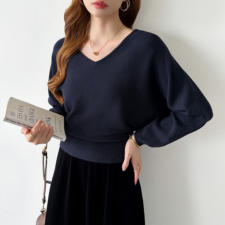 バックリボンニット Vネック ドルマンニット | COCOMOMO | 詳細画像12 