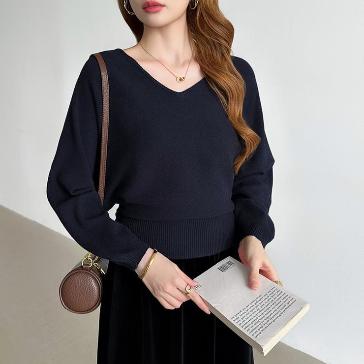 バックリボンニット Vネック ドルマンニット | COCOMOMO | 詳細画像14 