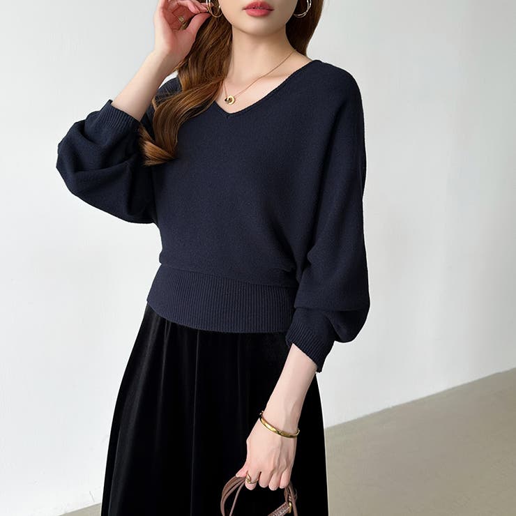 バックリボンニット Vネック ドルマンニット | COCOMOMO | 詳細画像16 