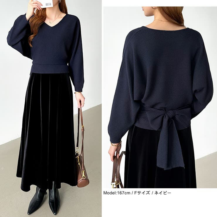 バックリボンニット Vネック ドルマンニット | COCOMOMO | 詳細画像17 