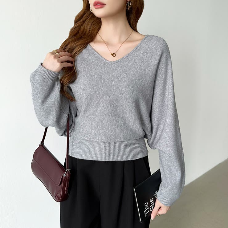 バックリボンニット Vネック ドルマンニット | COCOMOMO | 詳細画像2 