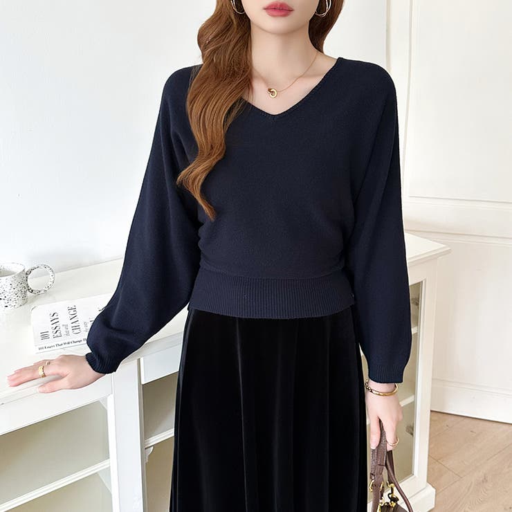 バックリボンニット Vネック ドルマンニット | COCOMOMO | 詳細画像20 