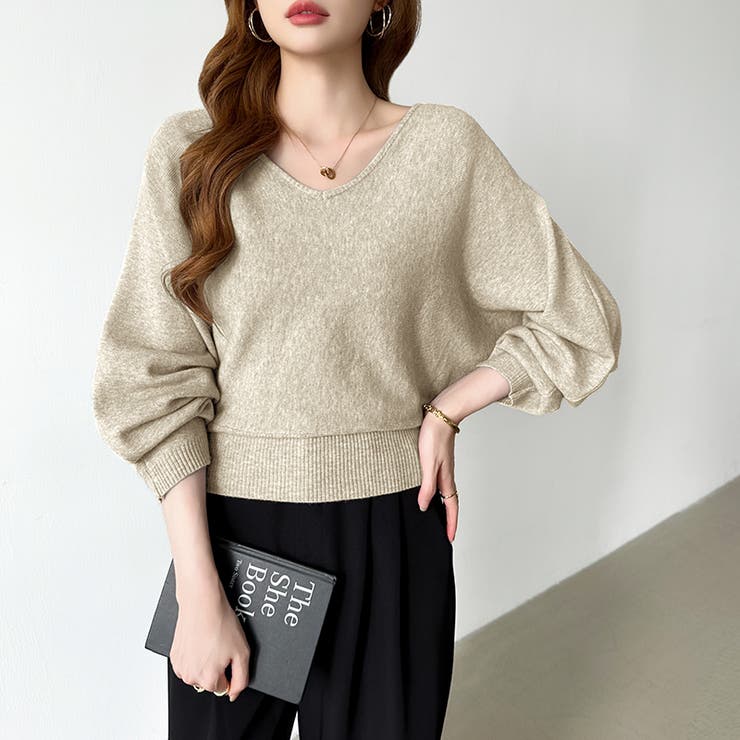 バックリボンニット Vネック ドルマンニット | COCOMOMO | 詳細画像21 