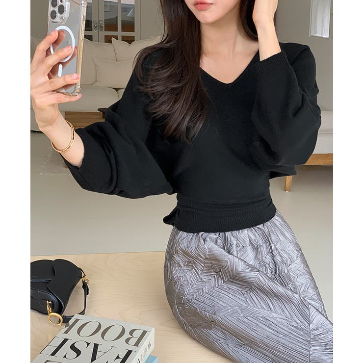 バックリボンニット Vネック ドルマンニット | COCOMOMO | 詳細画像23 