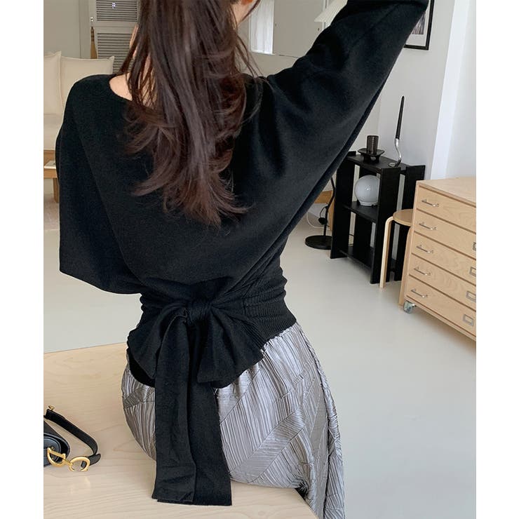 バックリボンニット Vネック ドルマンニット | COCOMOMO | 詳細画像24 