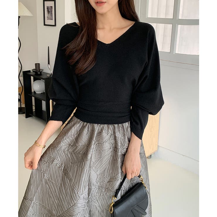 バックリボンニット Vネック ドルマンニット | COCOMOMO | 詳細画像26 