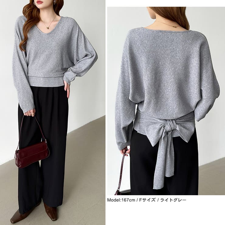 バックリボンニット Vネック ドルマンニット | COCOMOMO | 詳細画像7 