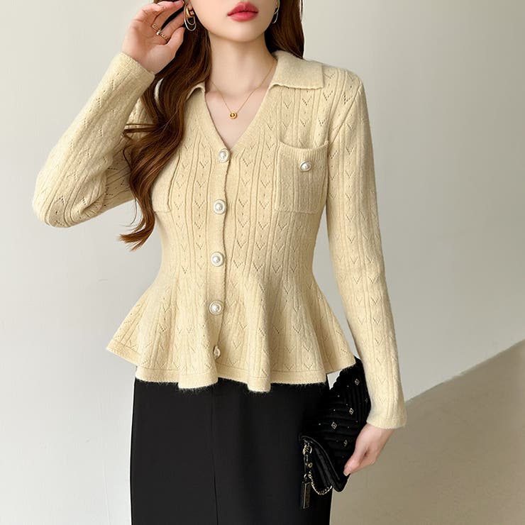 ペプラムニットカーディガン カーディガン ペプラムトップス | COCOMOMO | 詳細画像18 