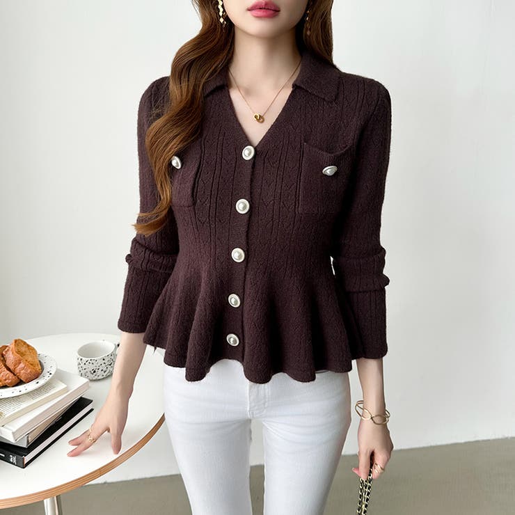 ペプラムニットカーディガン カーディガン ペプラムトップス | COCOMOMO | 詳細画像9 