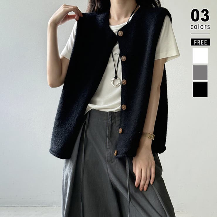 ブラック | ニットベスト クルーネックベスト ベスト | COCOMOMO