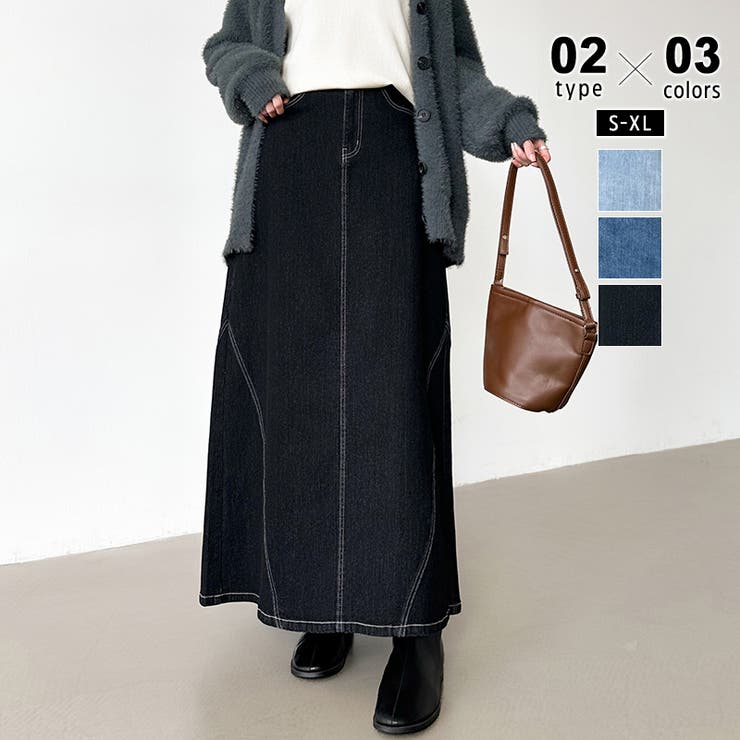 レギュラー丈・ブラック | ストレッチ抜群「楽革命」デニムスカート 楽革命デニムスカート デニムスカート | COCOMOMO