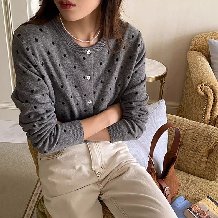 ドットジャガードカーディガン ドットカーディガン ニットカーディガン | COCOMOMO | 詳細画像3 