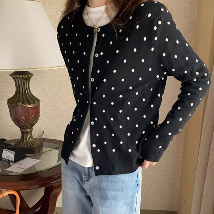 ドットジャガードカーディガン ドットカーディガン ニットカーディガン | COCOMOMO | 詳細画像9 