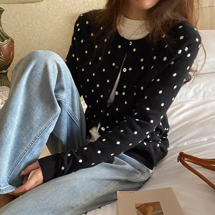 ドットジャガードカーディガン ドットカーディガン ニットカーディガン | COCOMOMO | 詳細画像10 