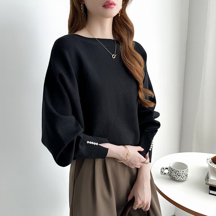 袖パールドルマンニット ボートネック ドルマンスリーブ | COCOMOMO | 詳細画像10 