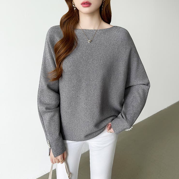 袖パールドルマンニット ボートネック ドルマンスリーブ | COCOMOMO | 詳細画像11 