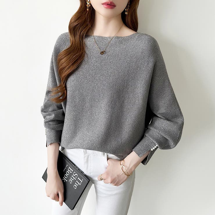 袖パールドルマンニット ボートネック ドルマンスリーブ | COCOMOMO | 詳細画像13 