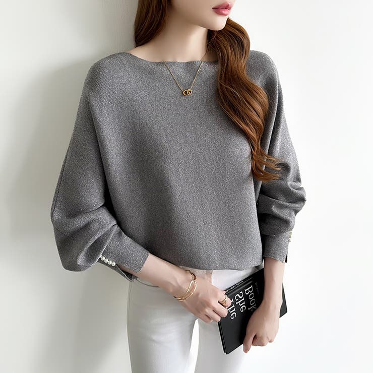 袖パールドルマンニット ボートネック ドルマンスリーブ | COCOMOMO | 詳細画像14 