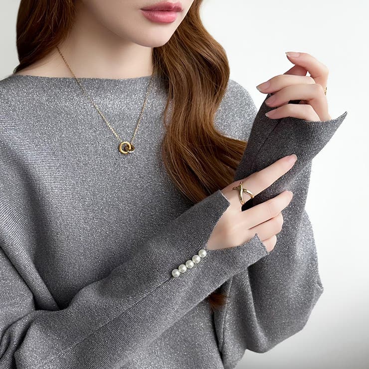 袖パールドルマンニット ボートネック ドルマンスリーブ | COCOMOMO | 詳細画像15 