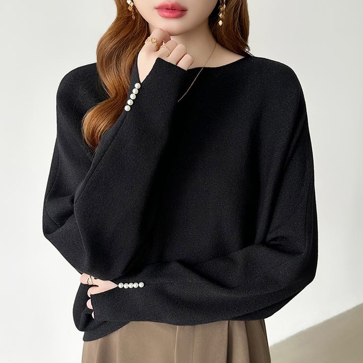 袖パールドルマンニット ボートネック ドルマンスリーブ | COCOMOMO | 詳細画像2 