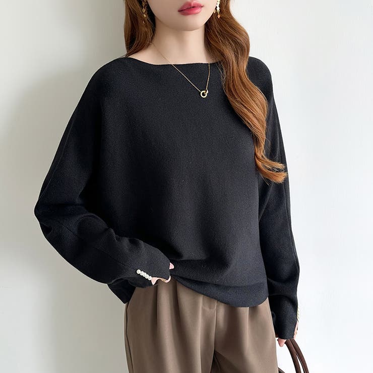 袖パールドルマンニット ボートネック ドルマンスリーブ | COCOMOMO | 詳細画像3 