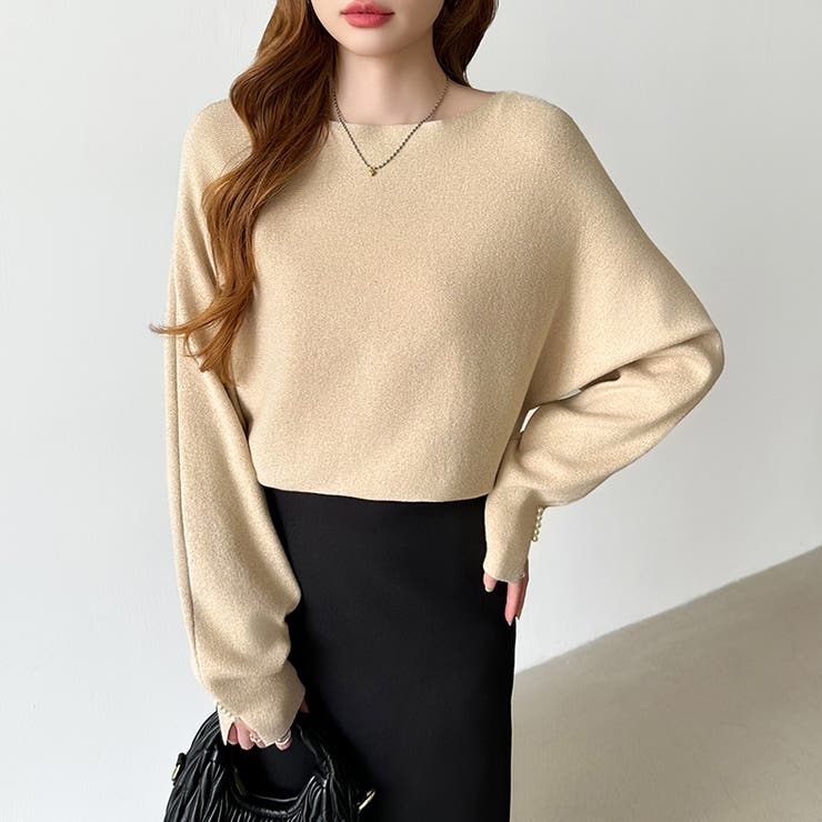 袖パールドルマンニット ボートネック ドルマンスリーブ | COCOMOMO | 詳細画像20 