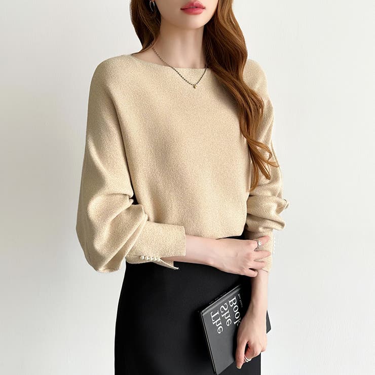 袖パールドルマンニット ボートネック ドルマンスリーブ | COCOMOMO | 詳細画像23 