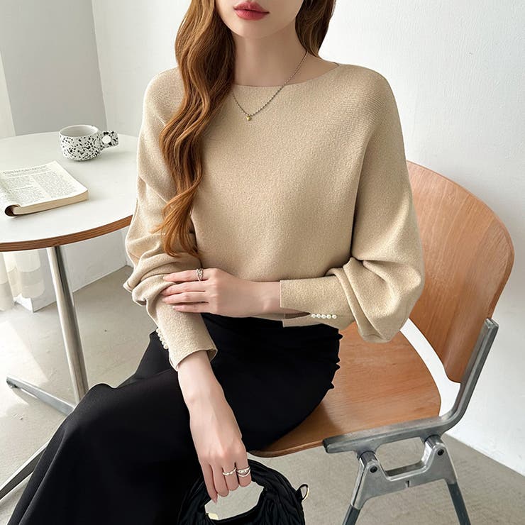 袖パールドルマンニット ボートネック ドルマンスリーブ | COCOMOMO | 詳細画像26 