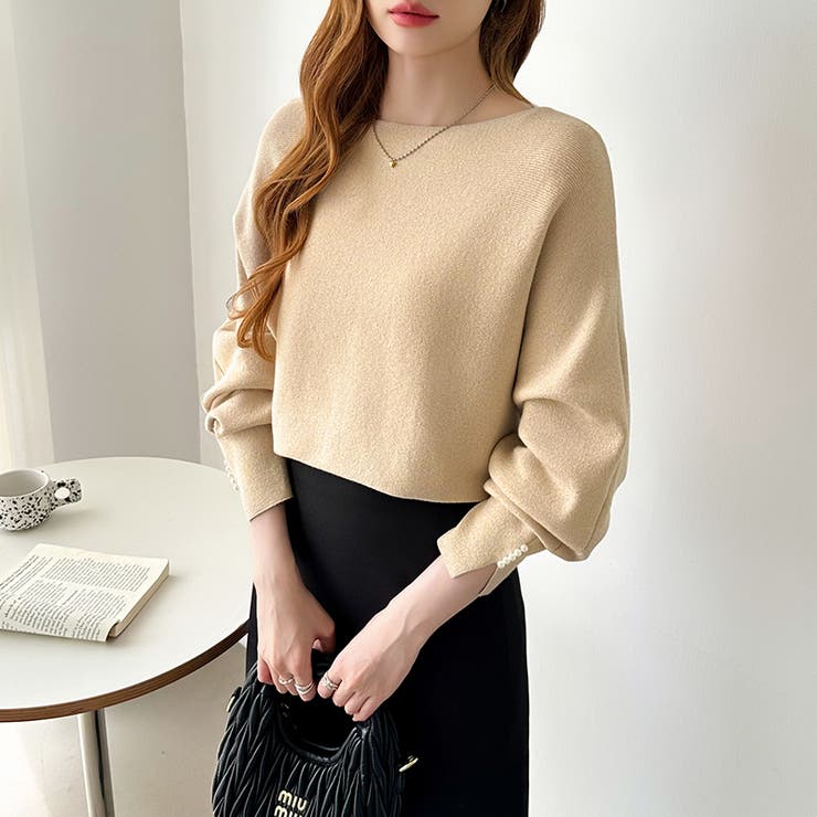 袖パールドルマンニット ボートネック ドルマンスリーブ | COCOMOMO | 詳細画像28 