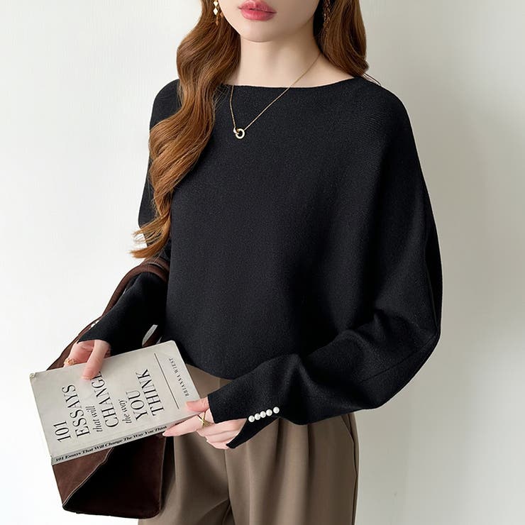 袖パールドルマンニット ボートネック ドルマンスリーブ | COCOMOMO | 詳細画像4 