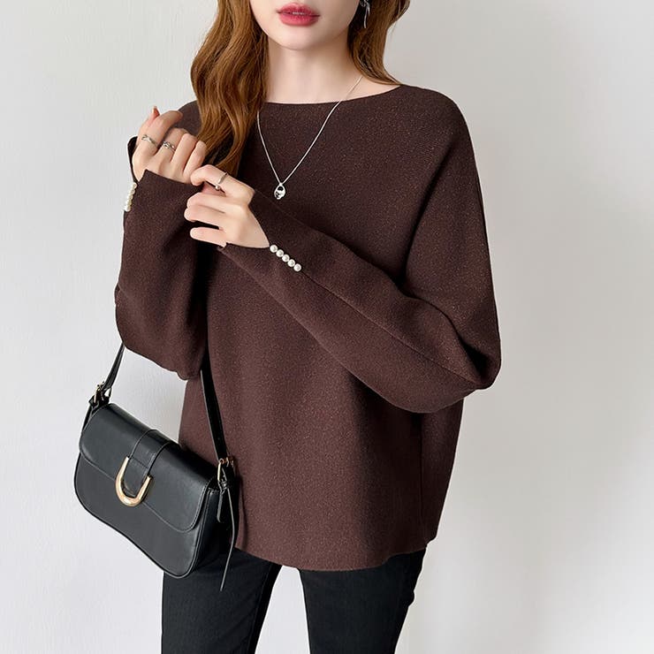 袖パールドルマンニット ボートネック ドルマンスリーブ | COCOMOMO | 詳細画像30 