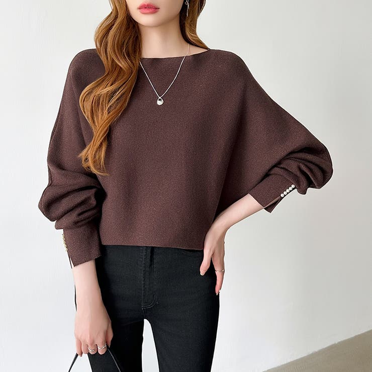 袖パールドルマンニット ボートネック ドルマンスリーブ | COCOMOMO | 詳細画像31 