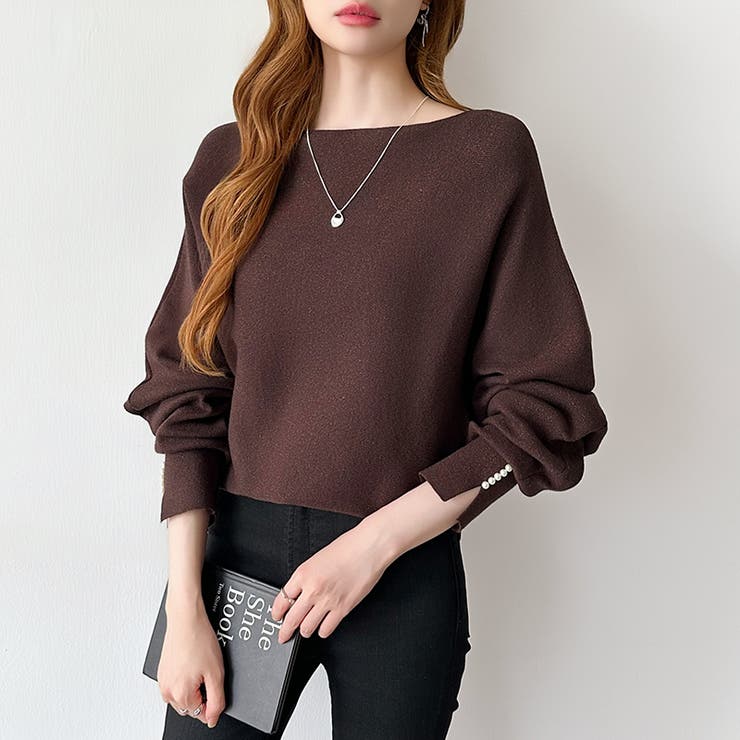 袖パールドルマンニット ボートネック ドルマンスリーブ | COCOMOMO | 詳細画像32 