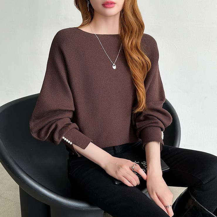 袖パールドルマンニット ボートネック ドルマンスリーブ | COCOMOMO | 詳細画像36 