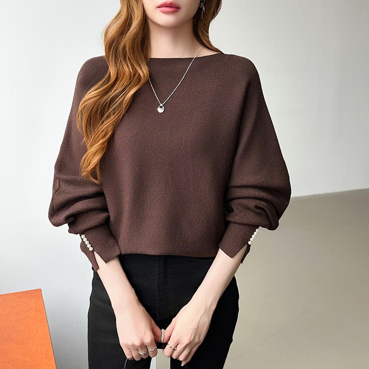 袖パールドルマンニット ボートネック ドルマンスリーブ | COCOMOMO | 詳細画像37 