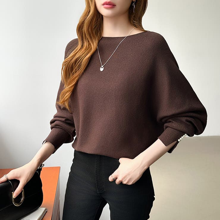 袖パールドルマンニット ボートネック ドルマンスリーブ | COCOMOMO | 詳細画像38 