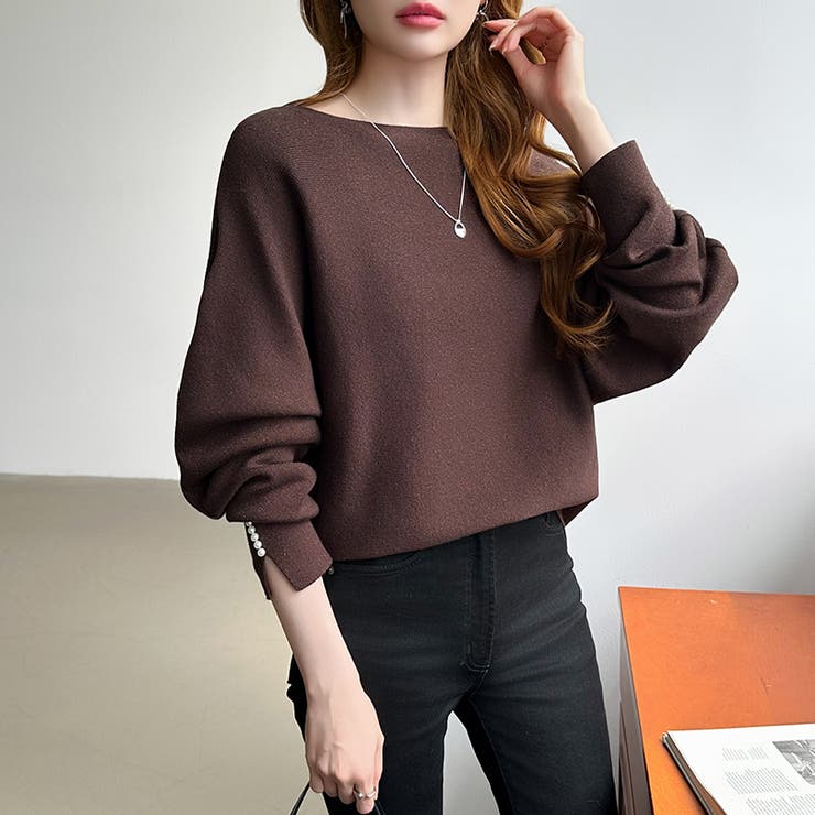 袖パールドルマンニット ボートネック ドルマンスリーブ | COCOMOMO | 詳細画像39 