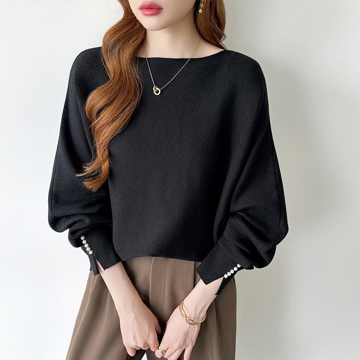 袖パールドルマンニット ボートネック ドルマンスリーブ | COCOMOMO | 詳細画像5 