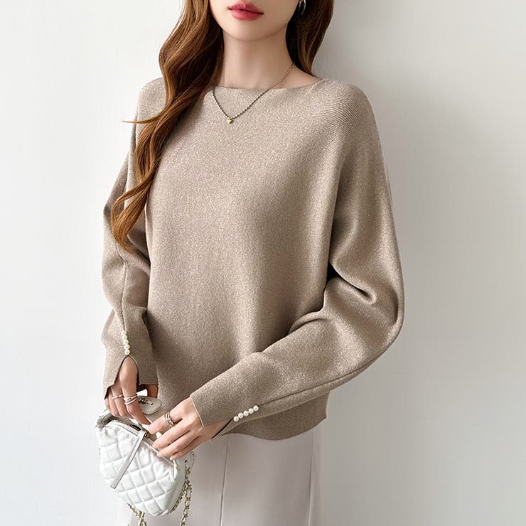 袖パールドルマンニット ボートネック ドルマンスリーブ | COCOMOMO | 詳細画像41 