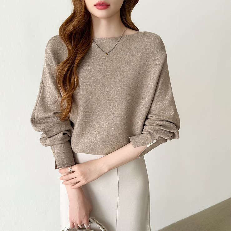 袖パールドルマンニット ボートネック ドルマンスリーブ | COCOMOMO | 詳細画像42 