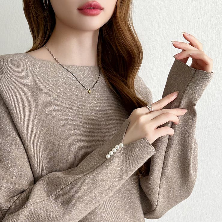 袖パールドルマンニット ボートネック ドルマンスリーブ | COCOMOMO | 詳細画像44 