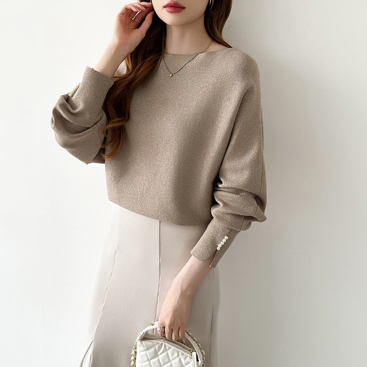 袖パールドルマンニット ボートネック ドルマンスリーブ | COCOMOMO | 詳細画像46 