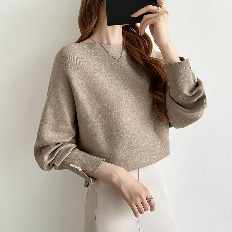 袖パールドルマンニット ボートネック ドルマンスリーブ | COCOMOMO | 詳細画像47 